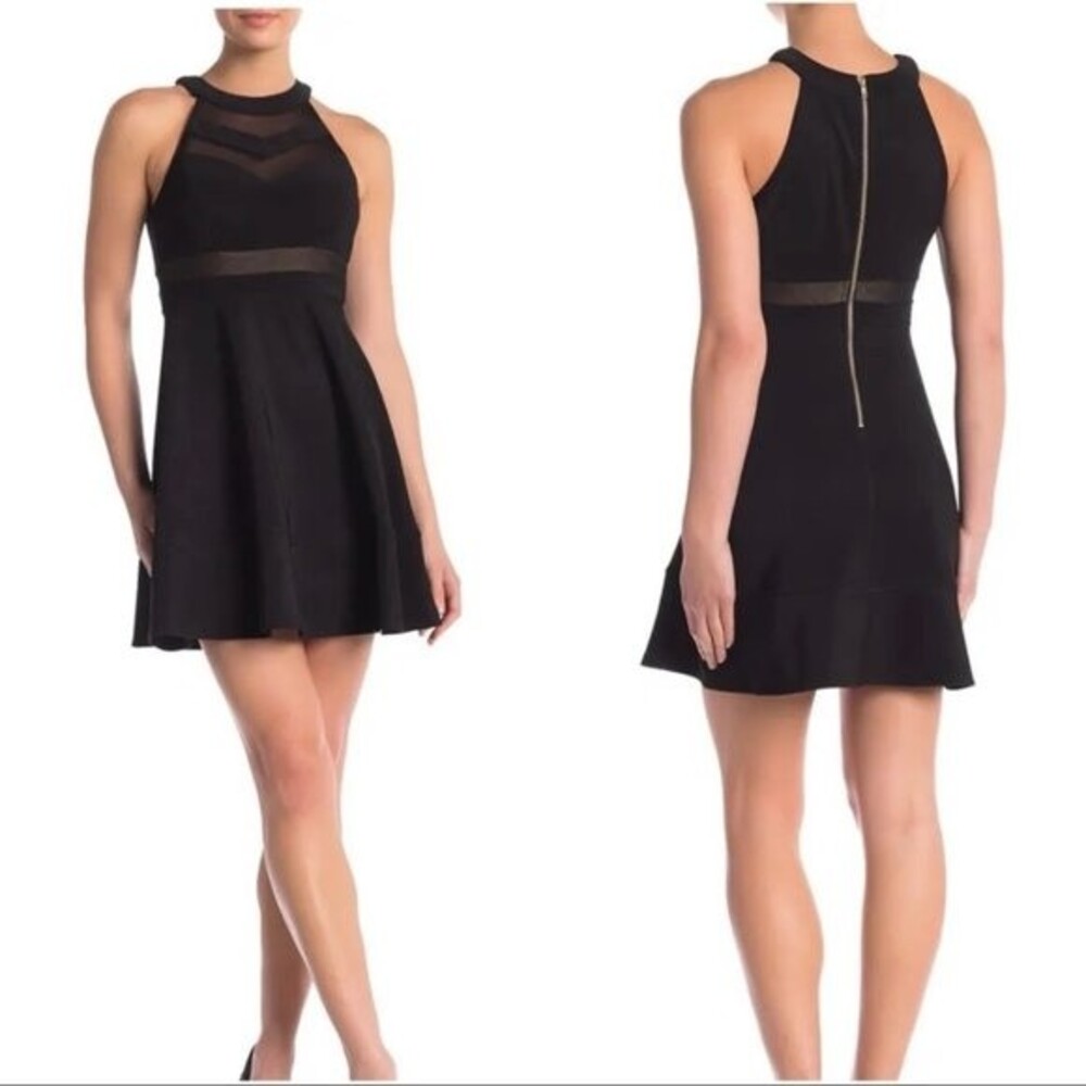 Love, Nickie Lew Black High Neck Illusion Skater L